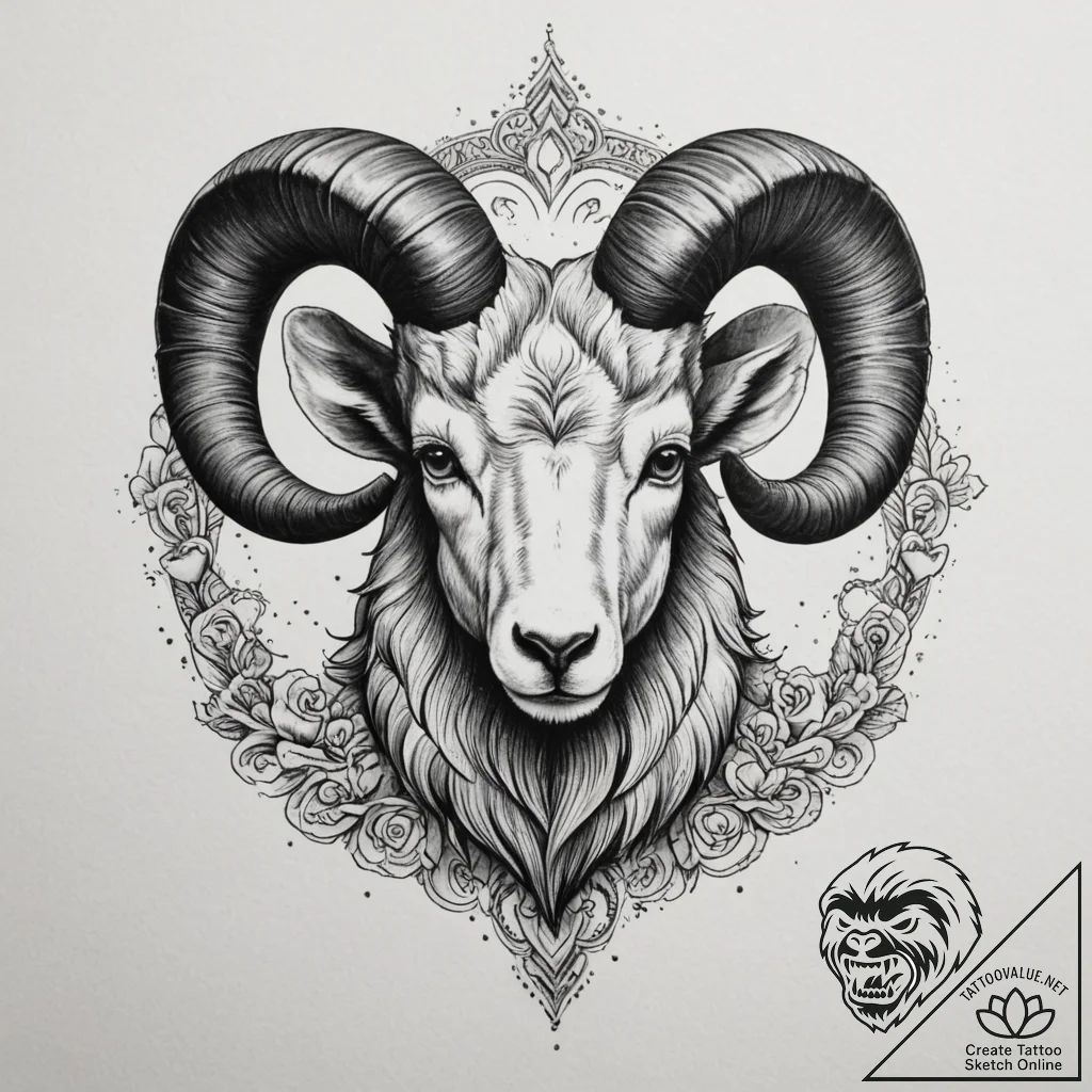 Tattoo design a strong, protective ram, with... - tattoo sketch (№1755311658_0, 16.08.2025 02:34) — tattoovalue.net