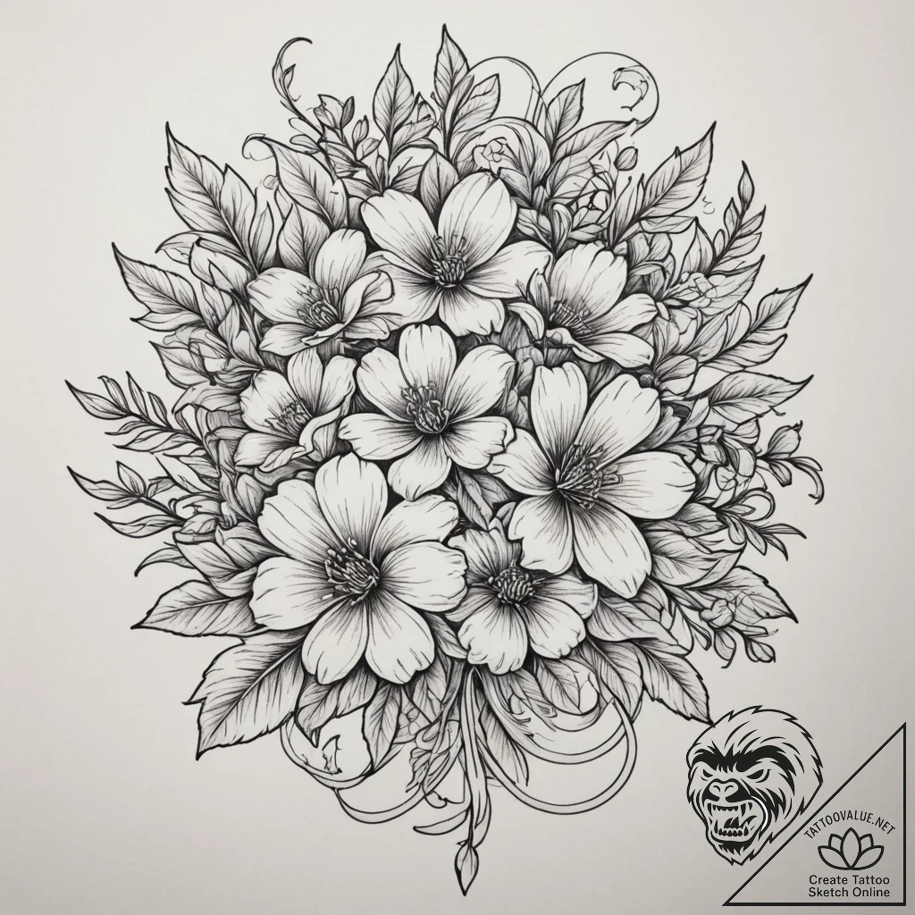 Tattoo design a bouquet of birth flowers for... - tattoo sketch (№1755312463_0, 16.08.2025 02:47) — tattoovalue.net
