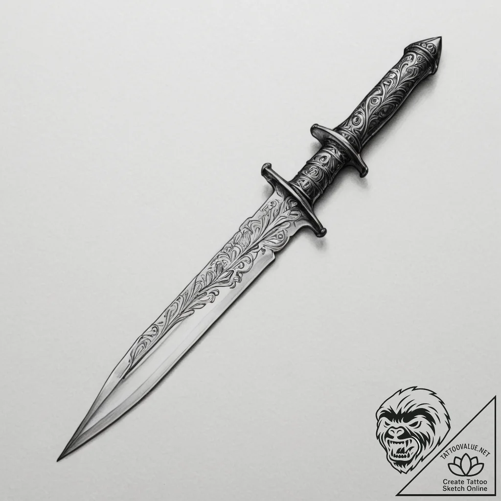 Tattoo sketch a stylized combat knife or dagg... - tattoo sketch (№1755312663_0, 16.08.2025 02:51) — tattoovalue.net