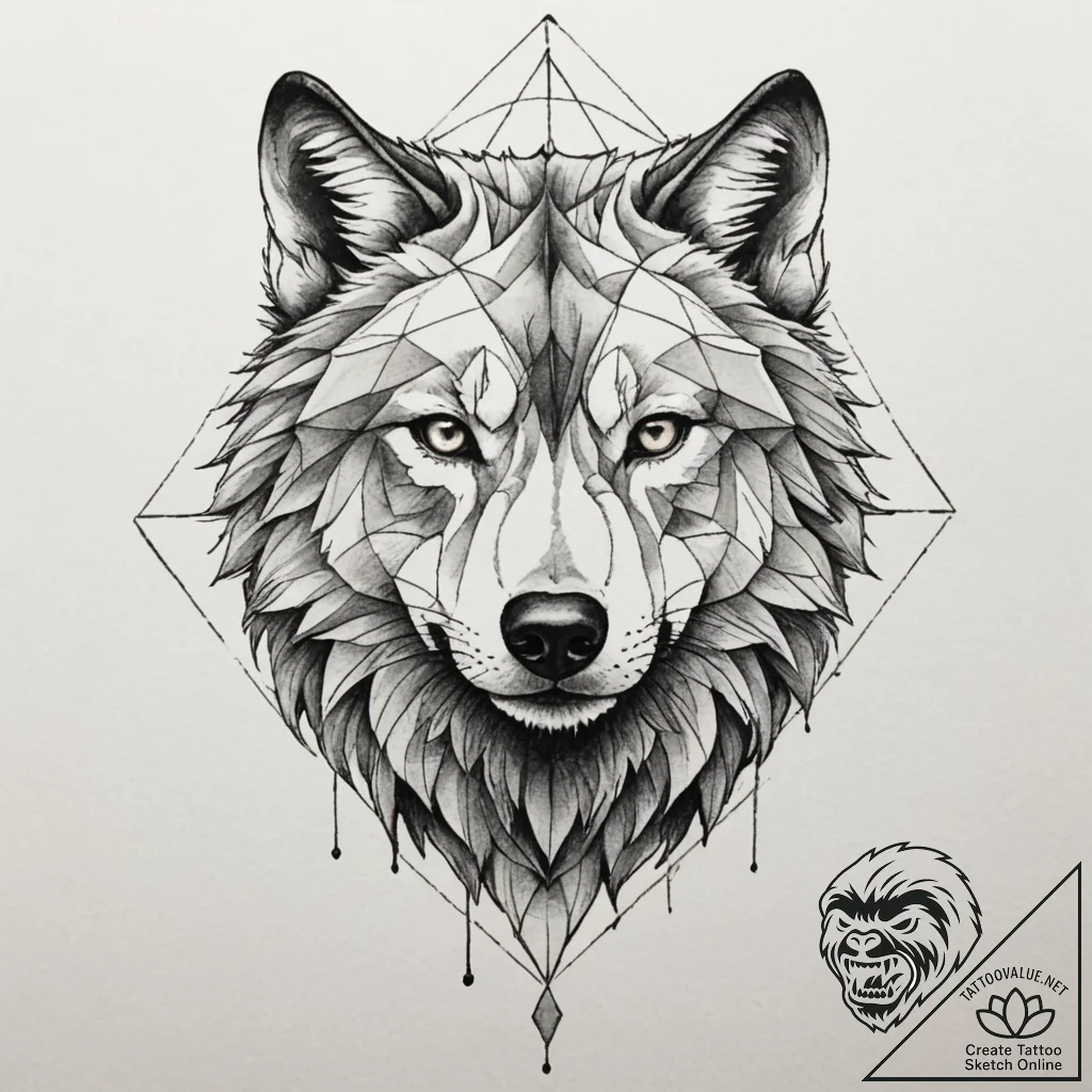 A geometric wolf head, tattoo flash sheet des... - tattoo sketch (№1755313059_0, 16.08.2025 02:57) — tattoovalue.net