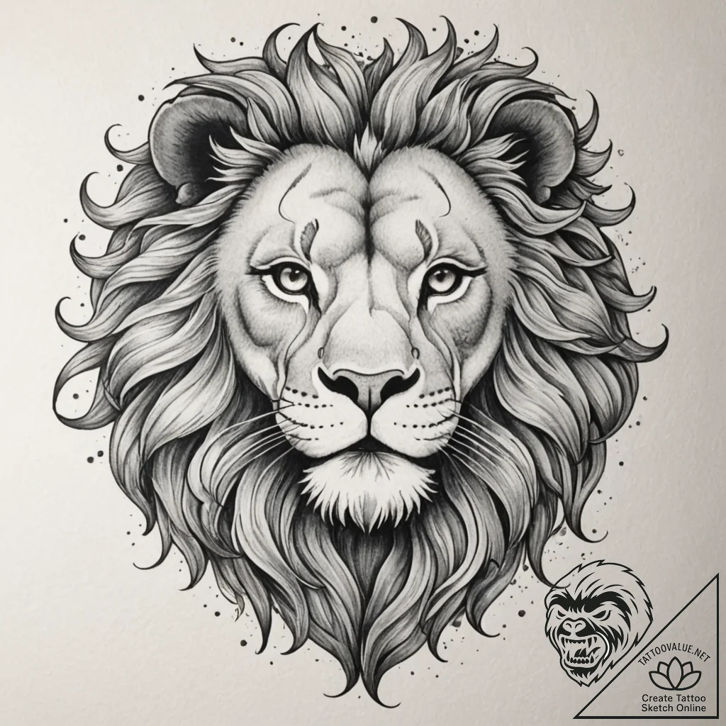 Tattoo sketch a leo lion, its face in intrica... - tattoo sketch (№1755313259_0, 16.08.2025 03:00) — tattoovalue.net