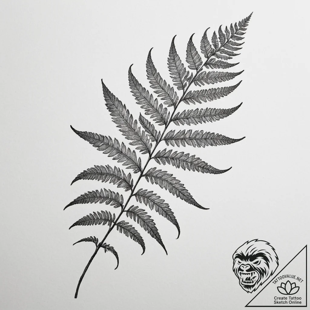 Tattoo sketch a detailed fern leaf, showing i... - tattoo sketch (№1755313857_0, 16.08.2025 03:10) — tattoovalue.net