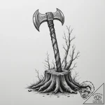 Tattoo sketch a warrior’s axe embedded in a t… – tattoo sketch (№1755314460_0, 16.08.2025 03:21) — tattoovalue.net