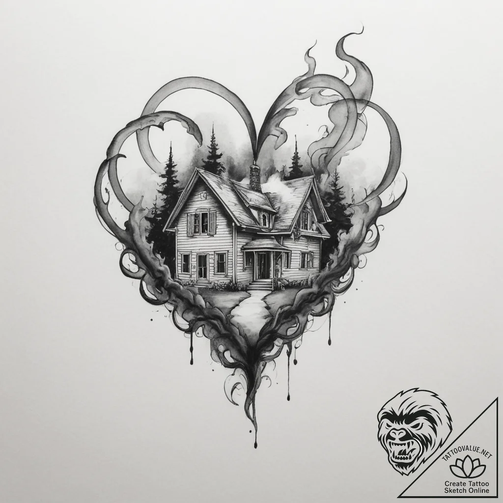 Tattoo sketch a simple house outline with smo... - tattoo sketch (№1755314868_0, 16.08.2025 03:27) — tattoovalue.net