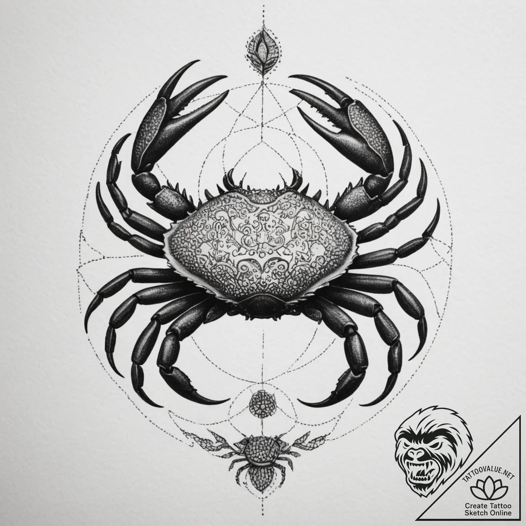 Tattoo design a cancer crab in blackwork, wit... - tattoo sketch (№1755316079_0, 16.08.2025 03:47) — tattoovalue.net