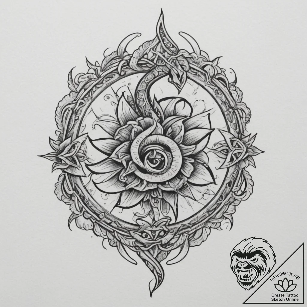 Tattoo sketch: an ornamental tattoo featuring... - tattoo sketch (№1755316280_0, 16.08.2025 03:51) — tattoovalue.net