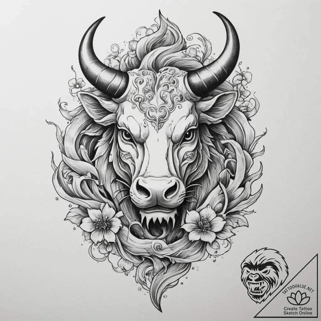 Tattoo design a taurus bull, with a specific... - tattoo sketch (№1755316480_0, 16.08.2025 03:54) — tattoovalue.net