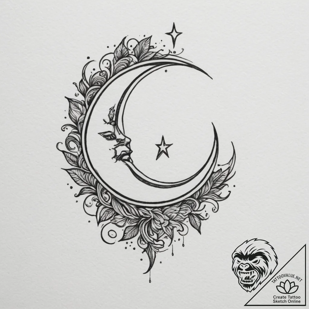 Tattoo design a single, tiny star or moon sym... - tattoo sketch (№1755316681_0, 16.08.2025 03:58) — tattoovalue.net