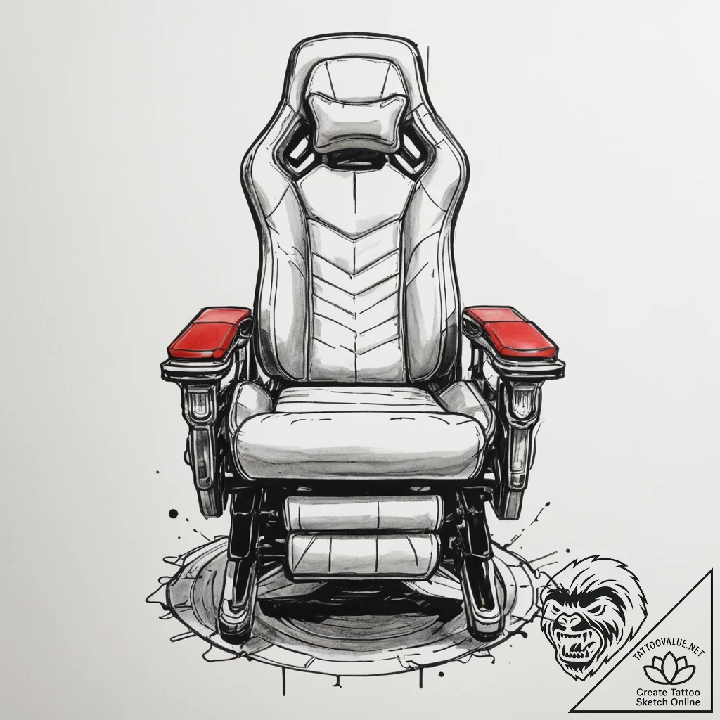 Tattoo design a gaming chair with a subtle ha... - tattoo sketch (№1755317479_0, 16.08.2025 04:11) — tattoovalue.net