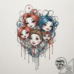 Strings with puppets, tattoo drawing outline,… – tattoo sketch (№1755318282_0, 16.08.2025 04:24) — tattoovalue.net