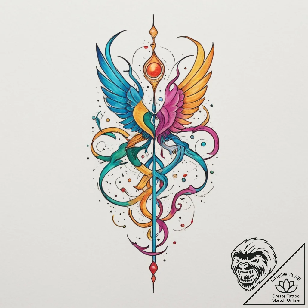 Tattoo sketch gemini's twin glyphs forming pa... - tattoo sketch (№1755320108_0, 16.08.2025 04:55) — tattoovalue.net