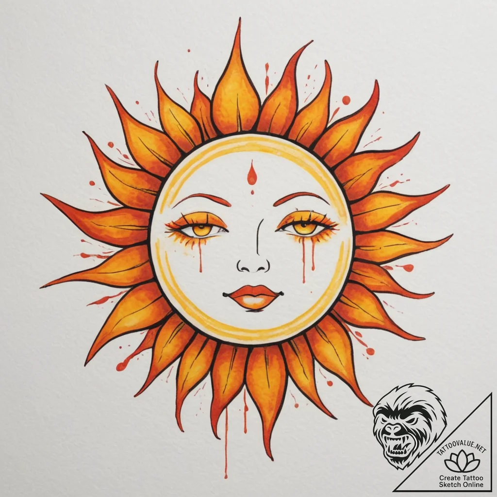 Tattoo design a glowing yellow and orange wat... - tattoo sketch (№1755320912_0, 16.08.2025 05:08) — tattoovalue.net