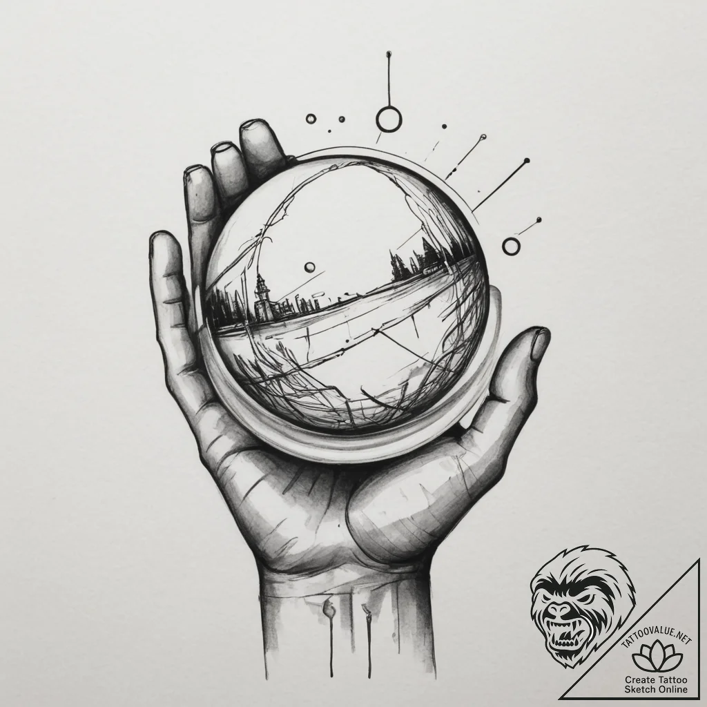 Tattoo design a hand holding a glowing orb of... - tattoo sketch (№1755322525_0, 16.08.2025 05:35) — tattoovalue.net