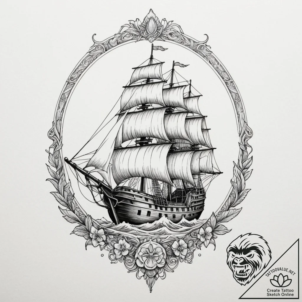 The ship naglfar from norse mythology, ink il... - tattoo sketch (№1755322928_0, 16.08.2025 05:42) — tattoovalue.net