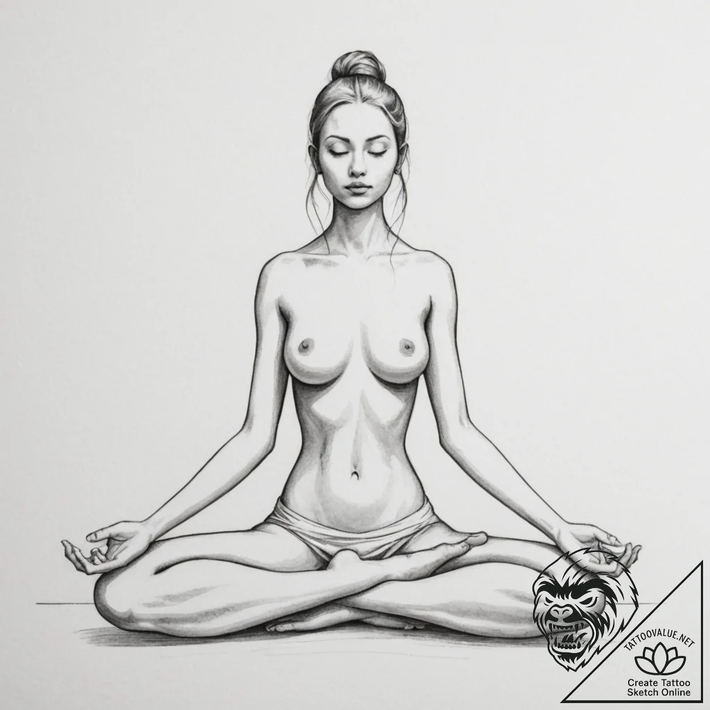 Tattoo design a stylized human figure meditat... - tattoo sketch (№1755323535_0, 16.08.2025 05:52) — tattoovalue.net