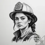 A powerful shot of a female firefighter, soot… – tattoo sketch (№1755323940_0, 16.08.2025 05:59) — tattoovalue.net