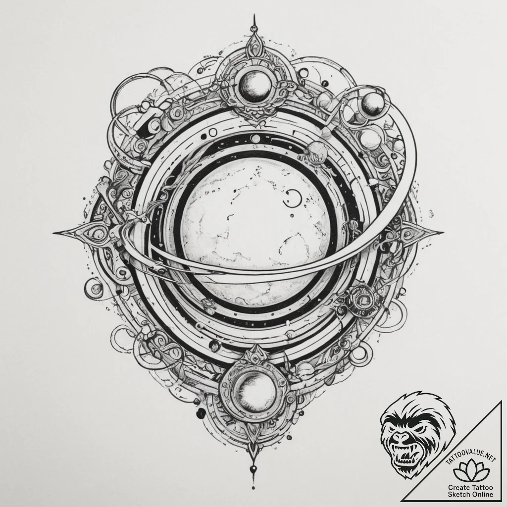 A planet with rings made of city lights, tatt... - tattoo sketch (№1755324545_0, 16.08.2025 06:09) — tattoovalue.net