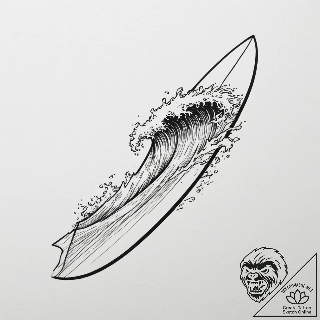 Tattoo sketch a stylized surfboard on one, a... - tattoo sketch (№1755325152_0, 16.08.2025 06:19) — tattoovalue.net