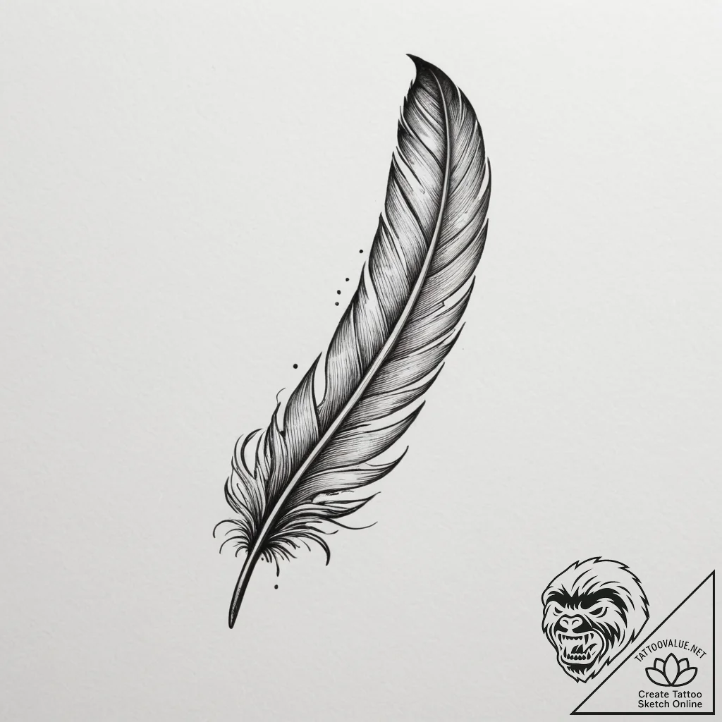 Tattoo design a delicate feather falling gent... - tattoo sketch (№1755325979_0, 16.08.2025 06:32) — tattoovalue.net