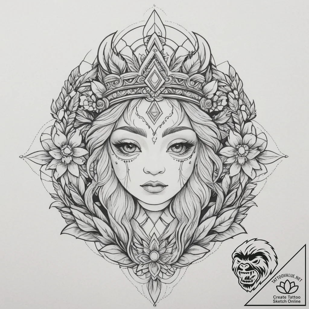 Tattoo design: a portrait of mokosh, with a s... - tattoo sketch (№1755326797_0, 16.08.2025 06:46) — tattoovalue.net