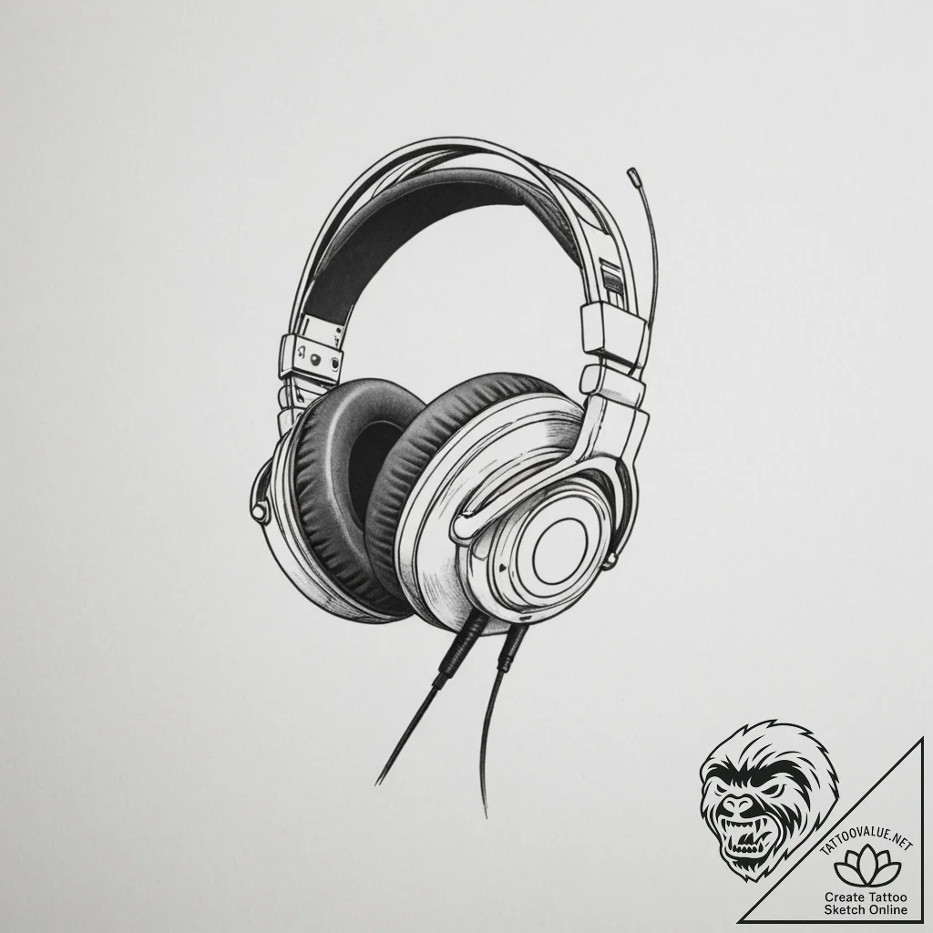 Tattoo sketch a single gaming headset outline... - tattoo sketch (№1755326998_0, 16.08.2025 06:49) — tattoovalue.net