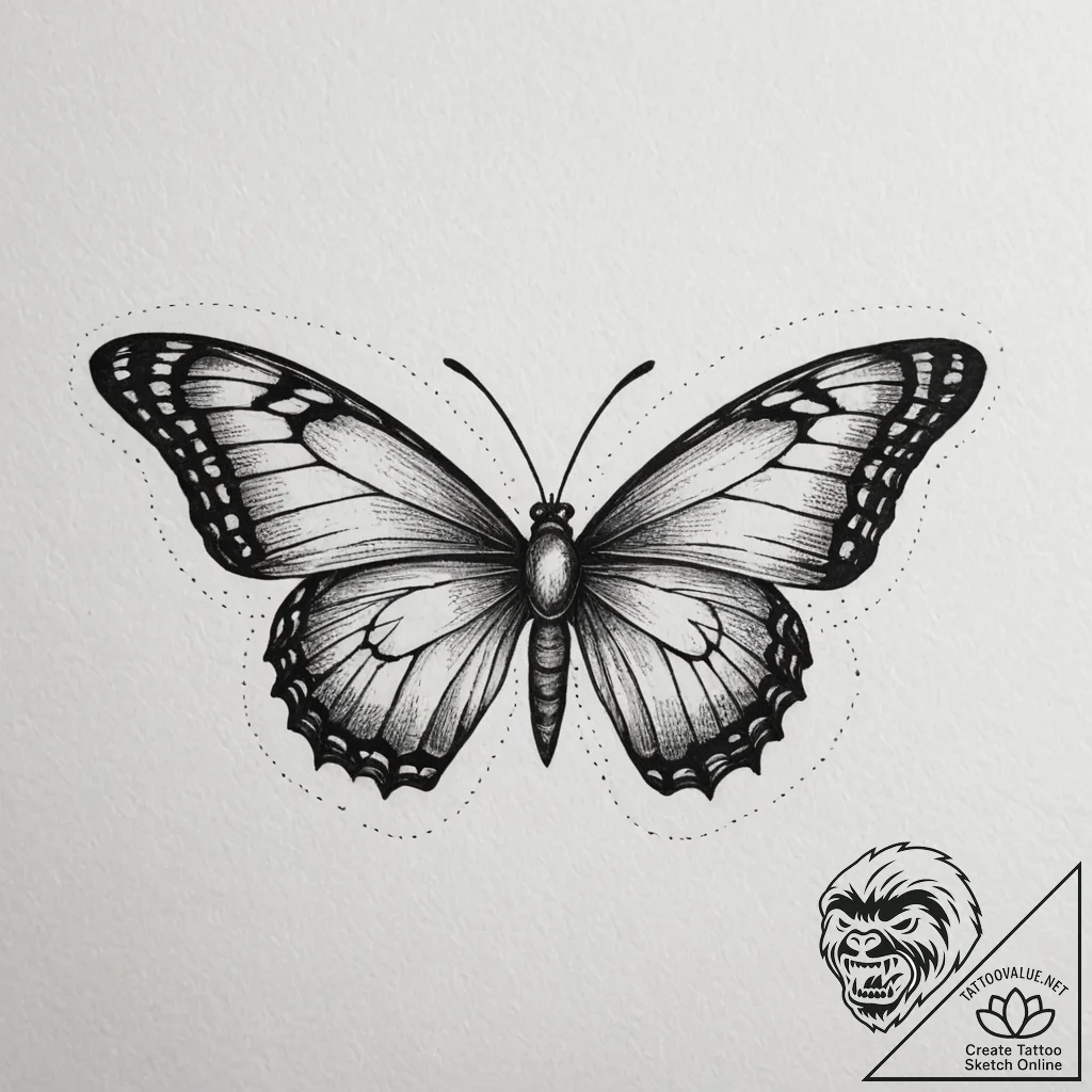 Tattoo design a single butterfly with two bod... - tattoo sketch (№1755327803_0, 16.08.2025 07:03) — tattoovalue.net