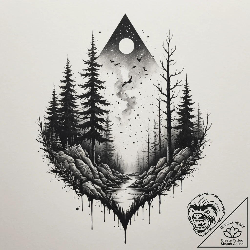 Tattoo sketch an ethereal mist rising from a... - tattoo sketch (№1755328207_0, 16.08.2025 07:10) — tattoovalue.net