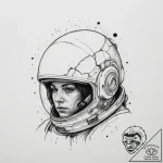 Astronaut with a cracked helmet revealing a g… – tattoo sketch (№1755329203_0, 16.08.2025 07:26) — tattoovalue.net