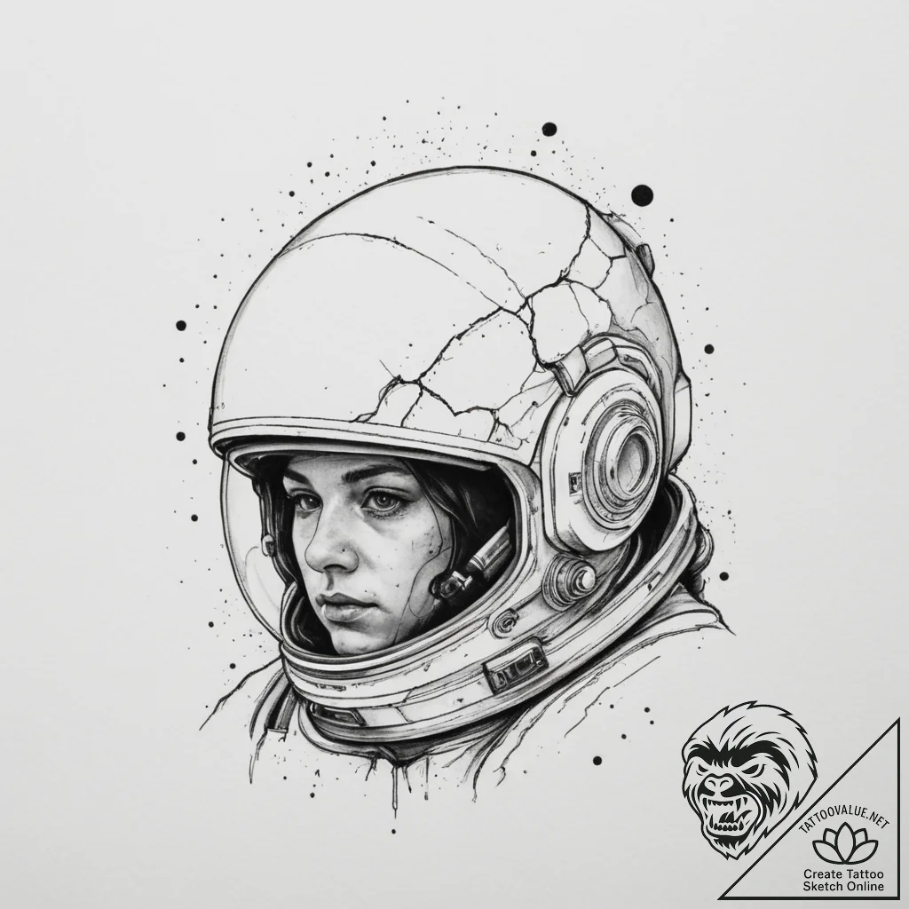 Astronaut with a cracked helmet revealing a g... - tattoo sketch (№1755329203_0, 16.08.2025 07:26) — tattoovalue.net