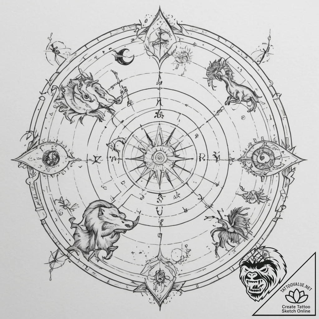 Tattoo sketch a zodiac constellation on an an... - tattoo sketch (№1755329803_0, 16.08.2025 07:36) — tattoovalue.net