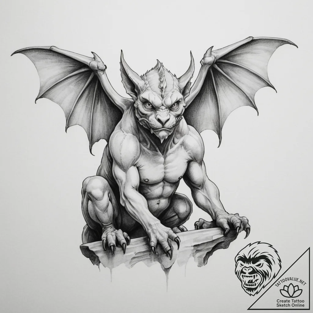 Gargoyle - tattoo sketch (№1755330003_0, 16.08.2025 07:40) — tattoovalue.net