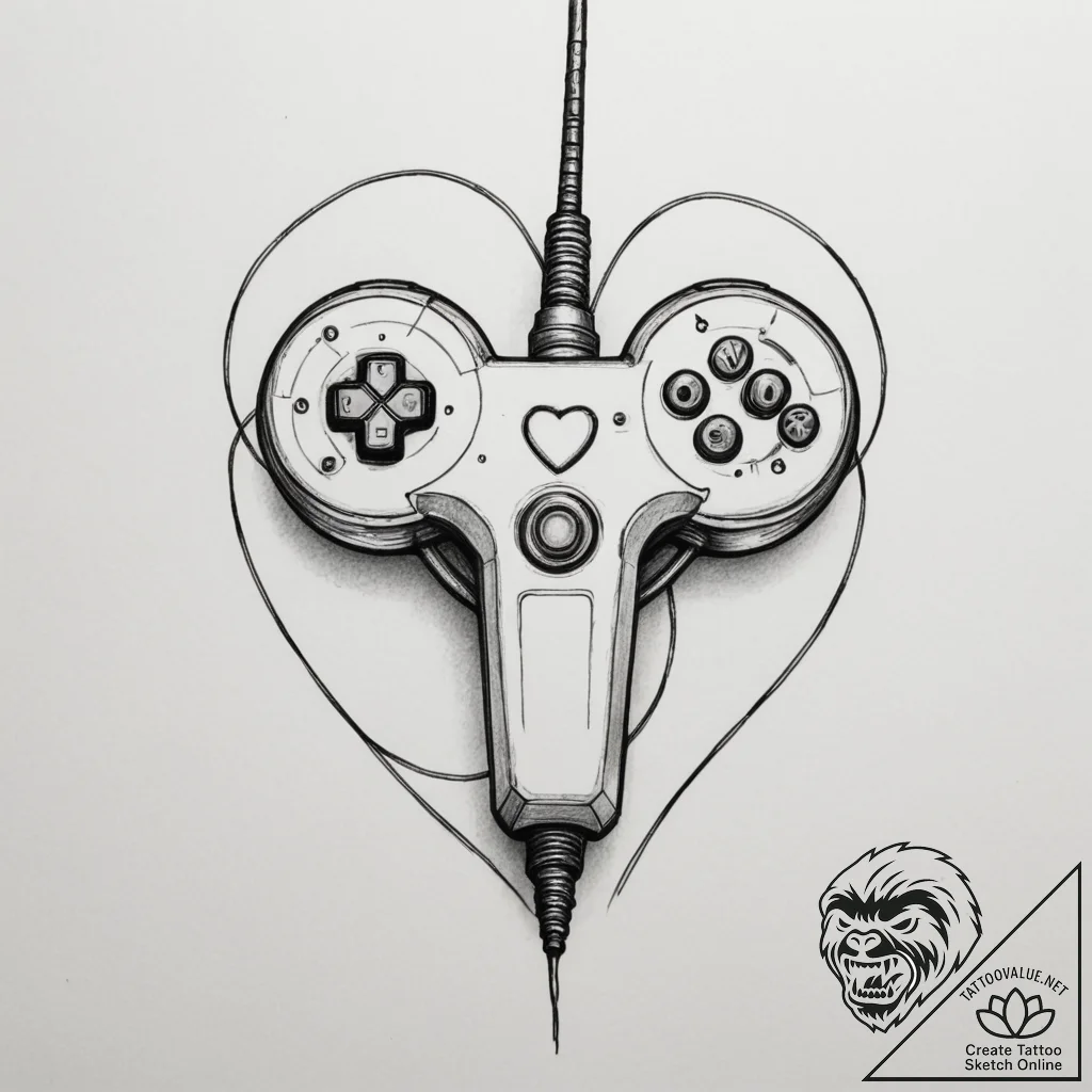 Tattoo sketch a minimalist joystick with an a... - tattoo sketch (№1755330201_0, 16.08.2025 07:43) — tattoovalue.net