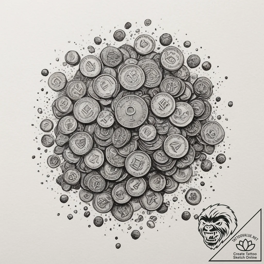 Tattoo sketch a pixelated "coin block" with c... - tattoo sketch (№1755330400_0, 16.08.2025 07:46) — tattoovalue.net