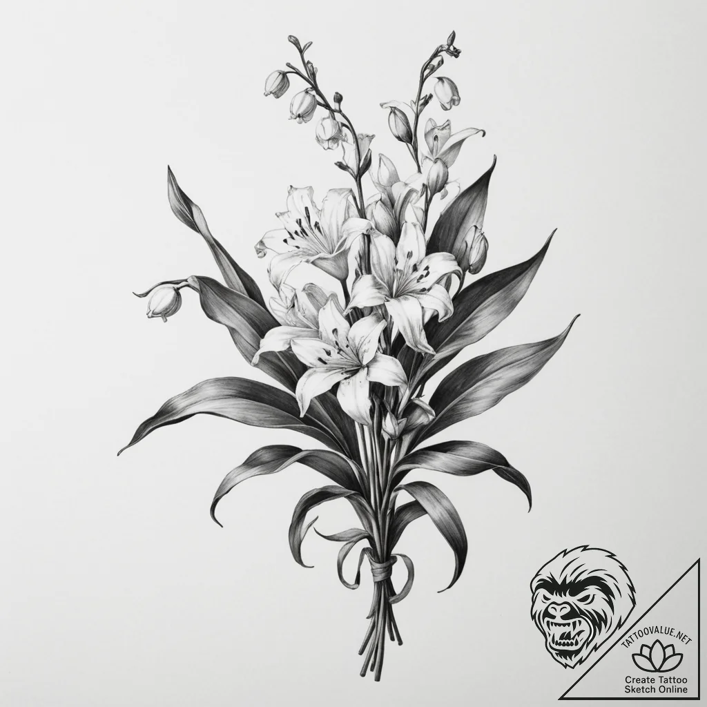 Lilies of the valley - tattoo sketch (№1755330810_0, 16.08.2025 07:53) — tattoovalue.net