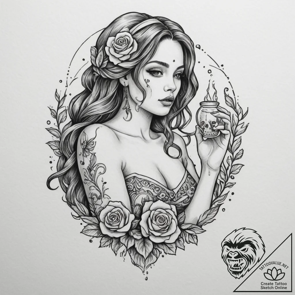Tattoo sketch aquarius's water-bearer with a... - tattoo sketch (№1755331209_0, 16.08.2025 08:00) — tattoovalue.net