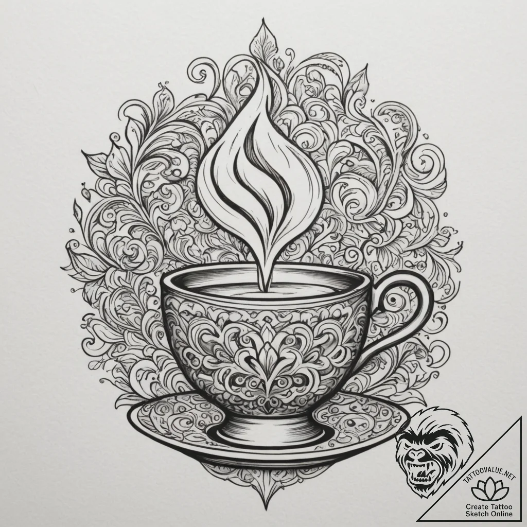 Tattoo sketch a warm cup of coffee or tea, wi... - tattoo sketch (№1755332221_0, 16.08.2025 08:17) — tattoovalue.net