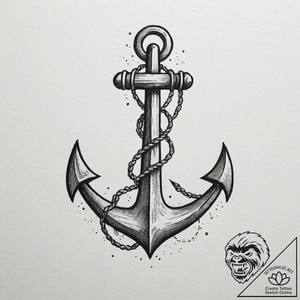 Anchor, tattoo sketch design, on a clean whit... - tattoo sketch (№1755332422_0, 16.08.2025 08:20) — tattoovalue.net