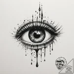 A single eye shedding a tear that becomes an… – tattoo sketch (№1755333422_0, 16.08.2025 08:37) — tattoovalue.net