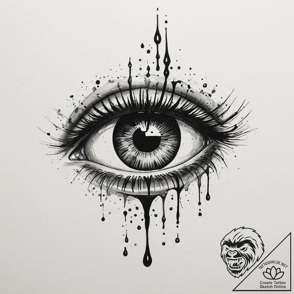 A single eye shedding a tear that becomes an... - tattoo sketch (№1755333422_0, 16.08.2025 08:37) — tattoovalue.net