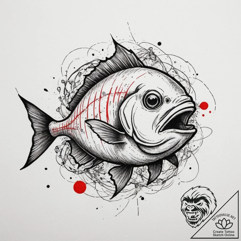 Piranha, tattoo line art, on a clean white pa... - tattoo sketch (№1755334027_0, 16.08.2025 08:47) — tattoovalue.net