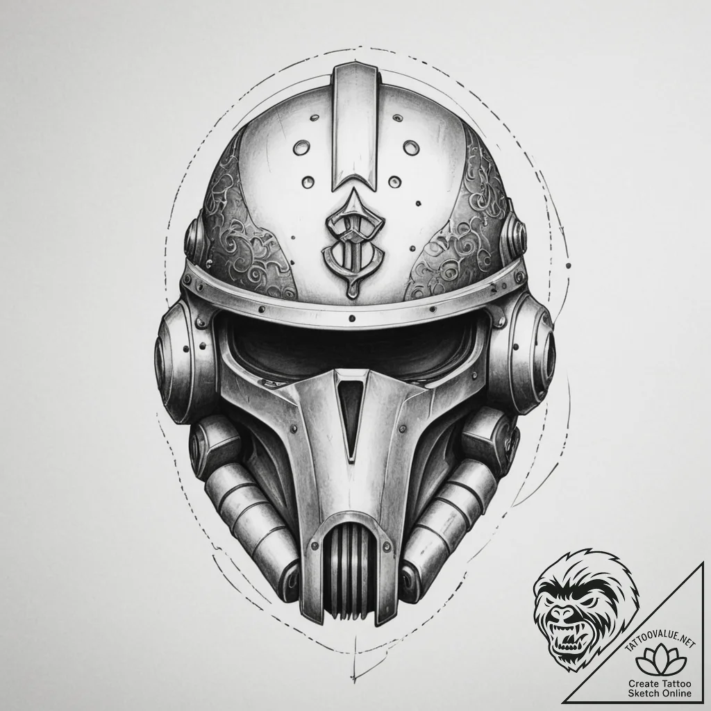 Tattoo sketch a stylized combat helmet subtly... - tattoo sketch (№1755335033_0, 16.08.2025 09:03) — tattoovalue.net