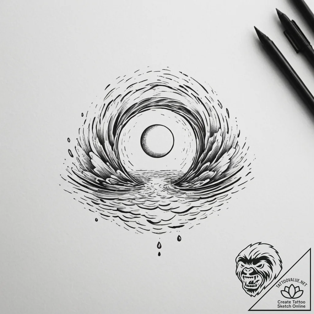 Tattoo design a single, perfect ripple expand... - tattoo sketch (№1755335231_0, 16.08.2025 09:07) — tattoovalue.net