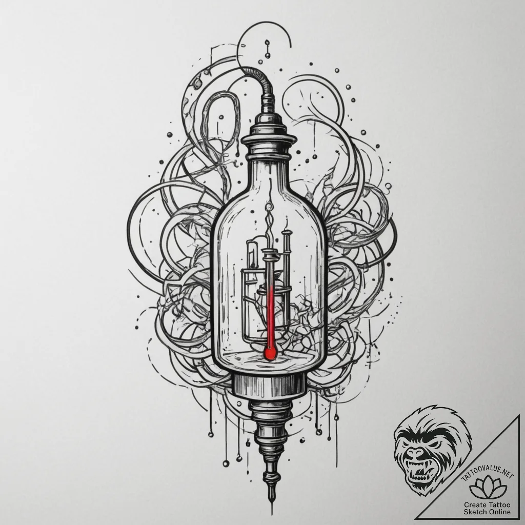 Tattoo design a futuristic laboratory with gl... - tattoo sketch (№1755335631_0, 16.08.2025 09:13) — tattoovalue.net