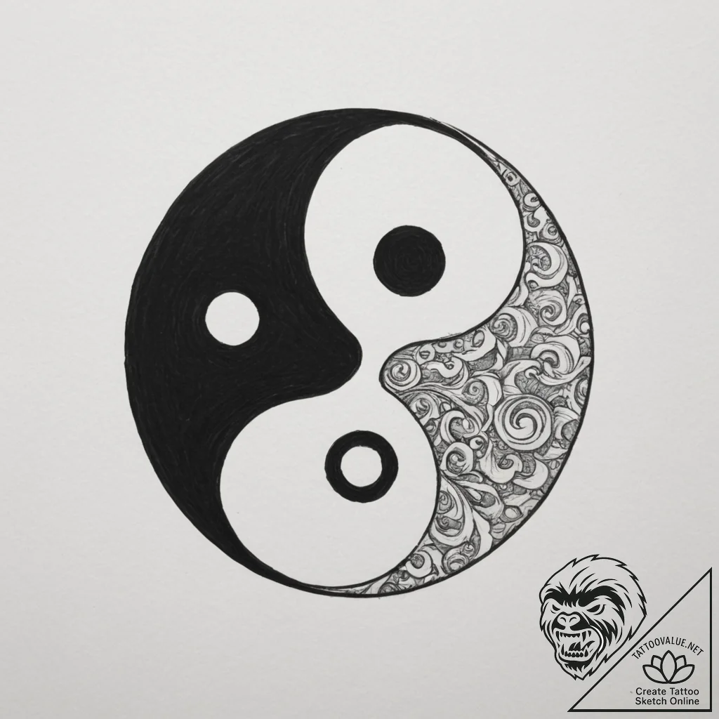 Tattoo sketch a half-yin, half-yang symbol on... - tattoo sketch (№1755336232_0, 16.08.2025 09:23) — tattoovalue.net