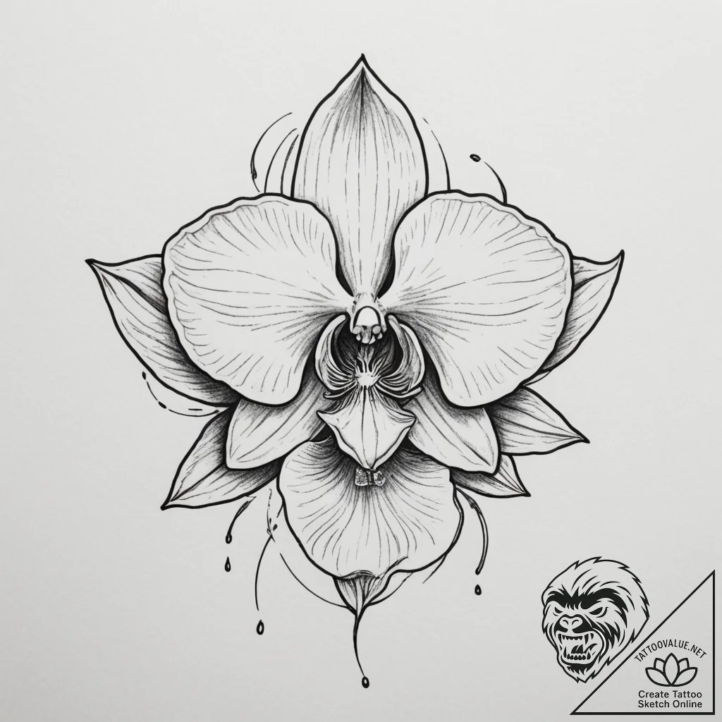 Orchid, tattoo sketch design, on a clean whit... - tattoo sketch (№1755336436_0, 16.08.2025 09:27) — tattoovalue.net