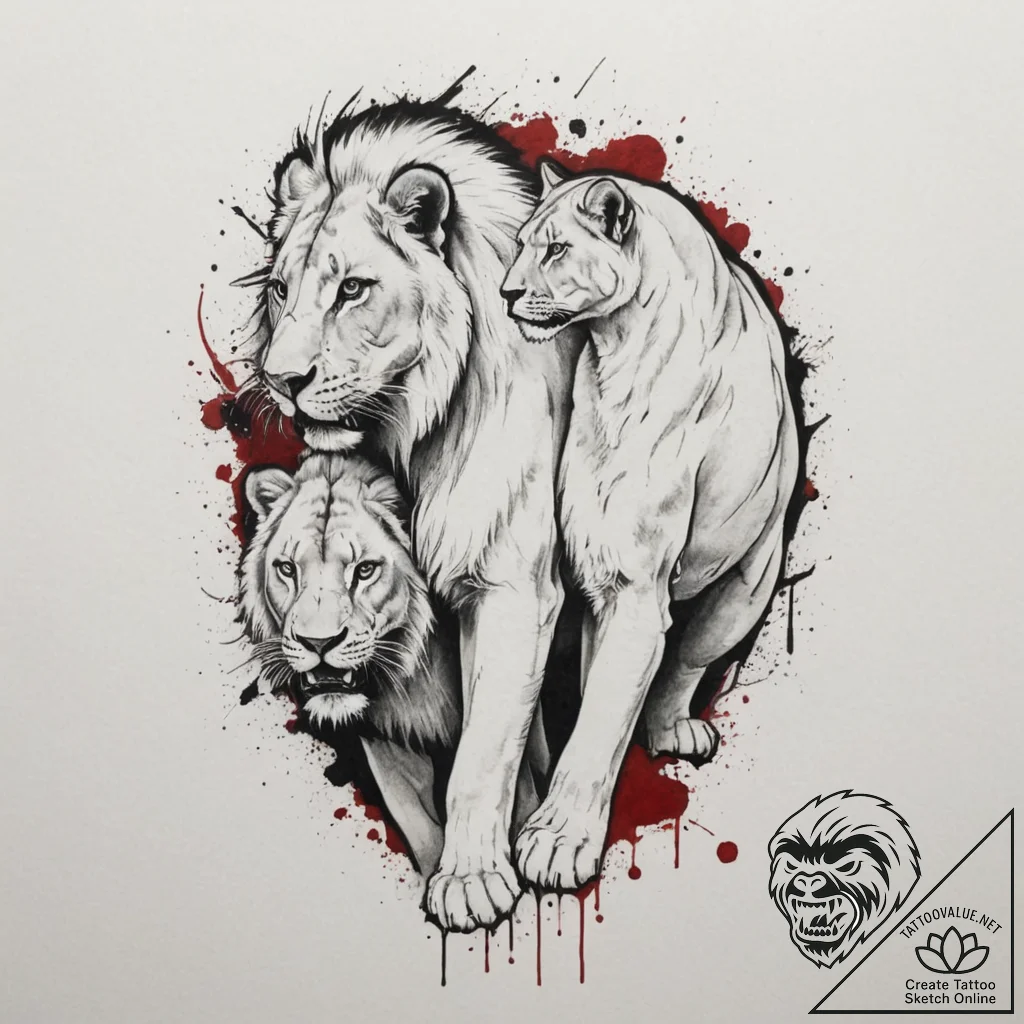 Tattoo sketch a powerful image of a lion and... - tattoo sketch (№1755336838_0, 16.08.2025 09:33) — tattoovalue.net