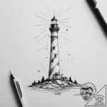 Lighthouse beam revealing constellations, tat… – tattoo sketch (№1755337650_0, 16.08.2025 09:47) — tattoovalue.net