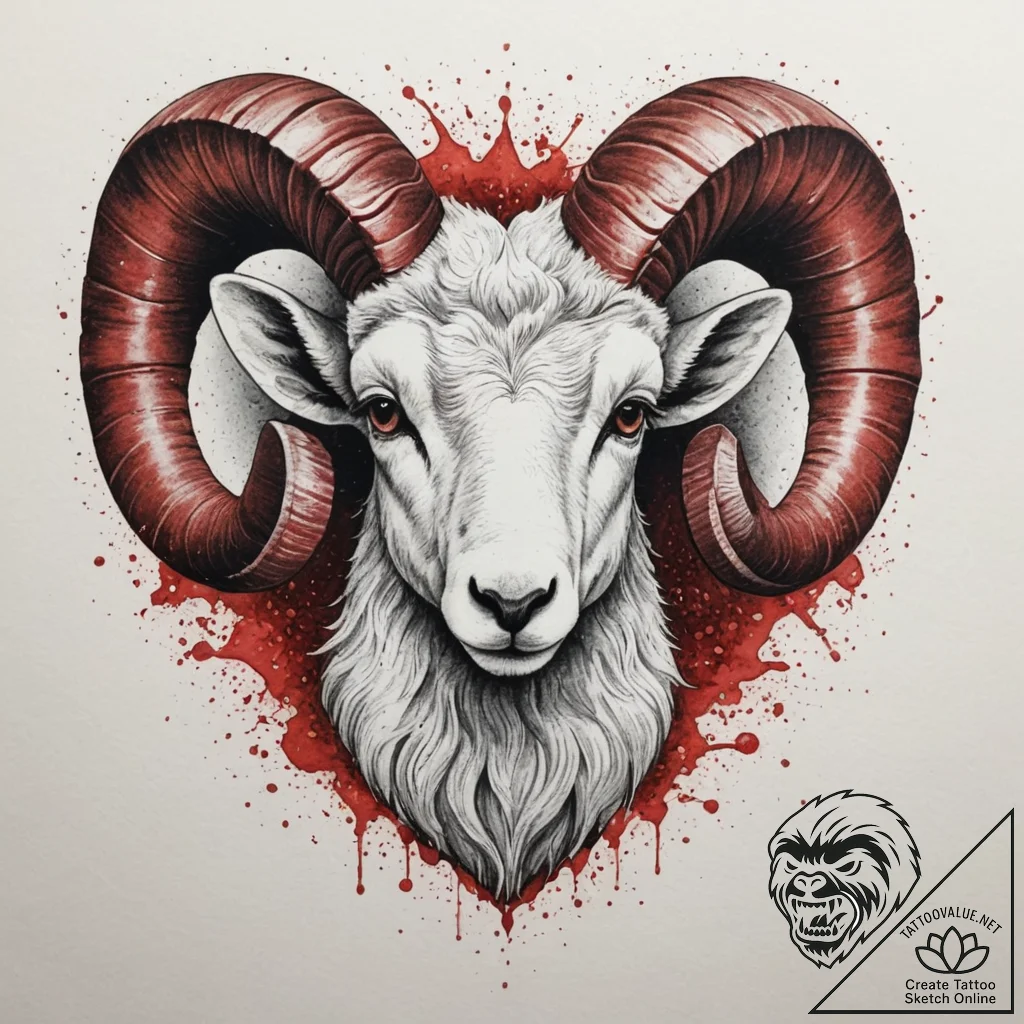 Tattoo sketch an aries ram's head in intricat... - tattoo sketch (№1755338050_0, 16.08.2025 09:54) — tattoovalue.net