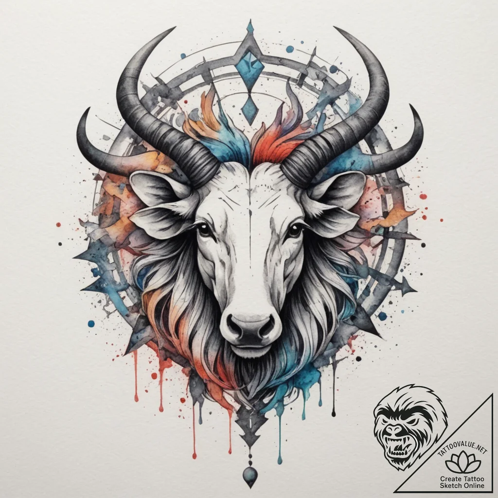 Tattoo design a zodiac symbol integrated into... - tattoo sketch (№1755338649_0, 16.08.2025 10:04) — tattoovalue.net