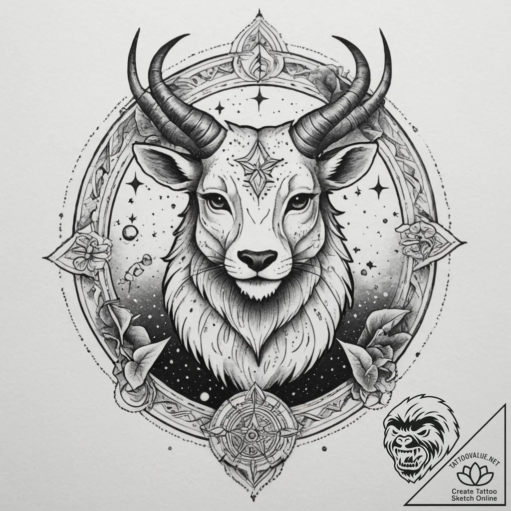 Tattoo sketch a zodiac animal outline filled... - tattoo sketch (№1755338850_0, 16.08.2025 10:07) — tattoovalue.net